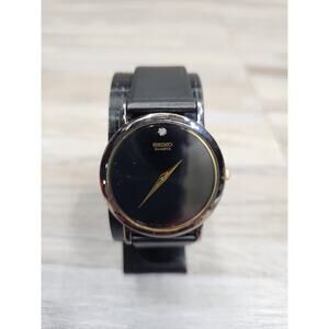 Rare Vintage Seiko Black Dial Diamond Mens Dress Watch. Movado Look